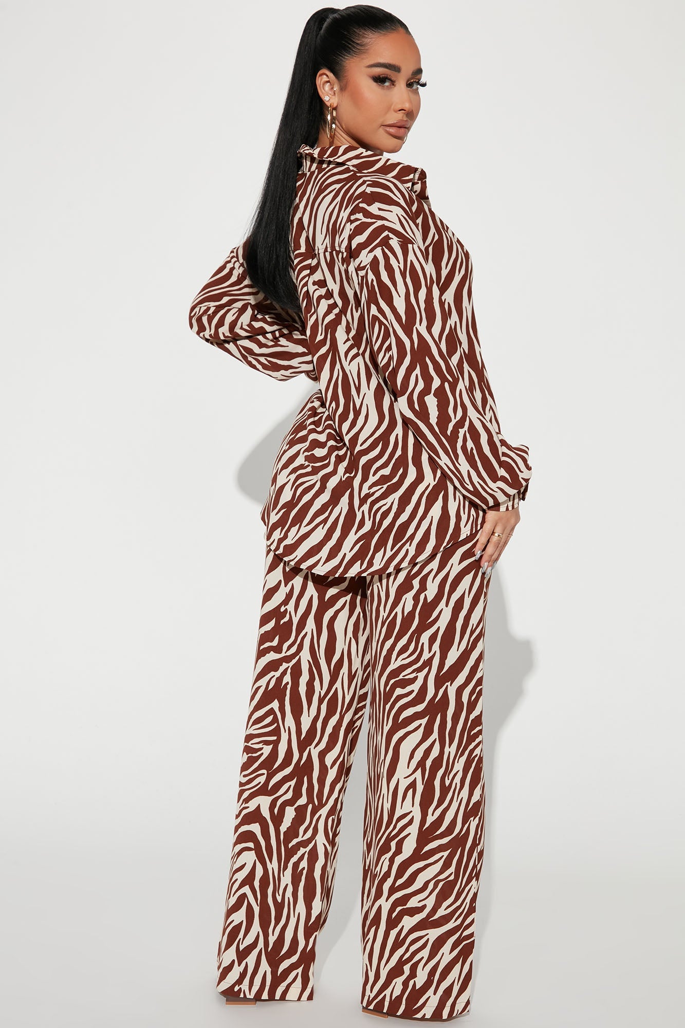 She' s A Beast Zebra Pant Set - Brown/combo