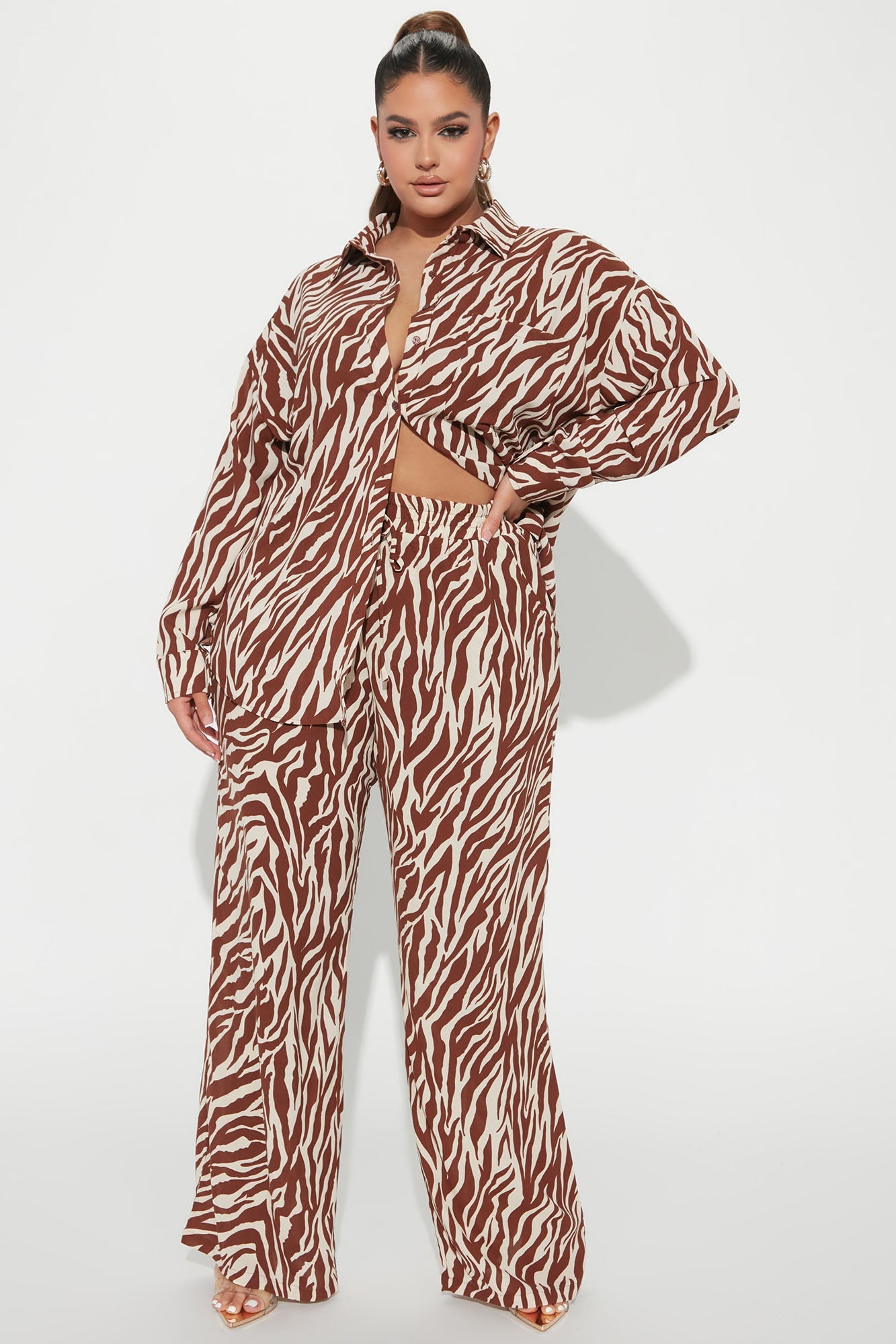 She' s A Beast Zebra Pant Set - Brown/combo