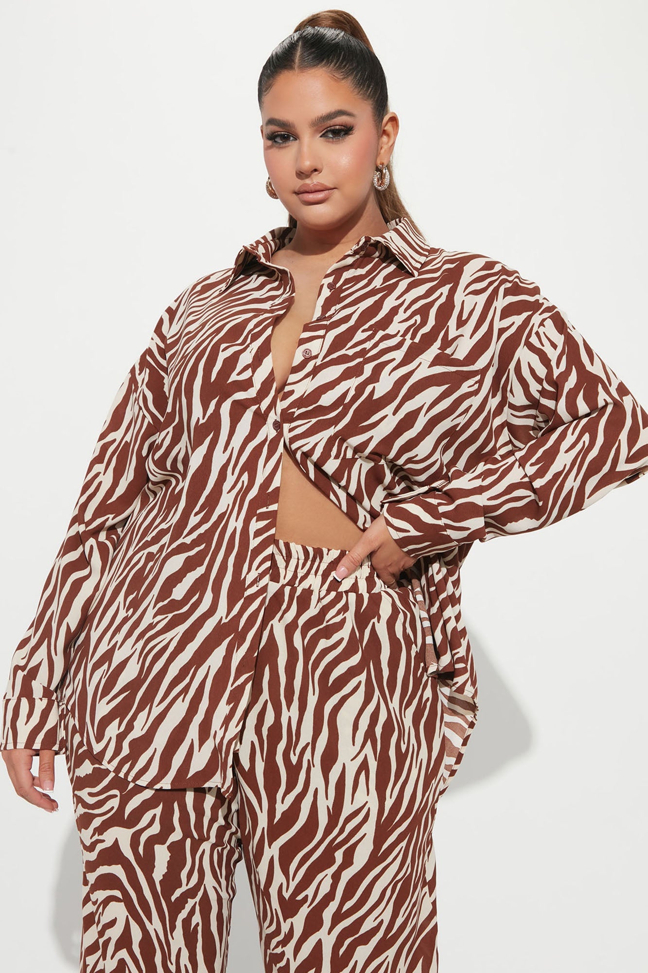 She' s A Beast Zebra Pant Set - Brown/combo