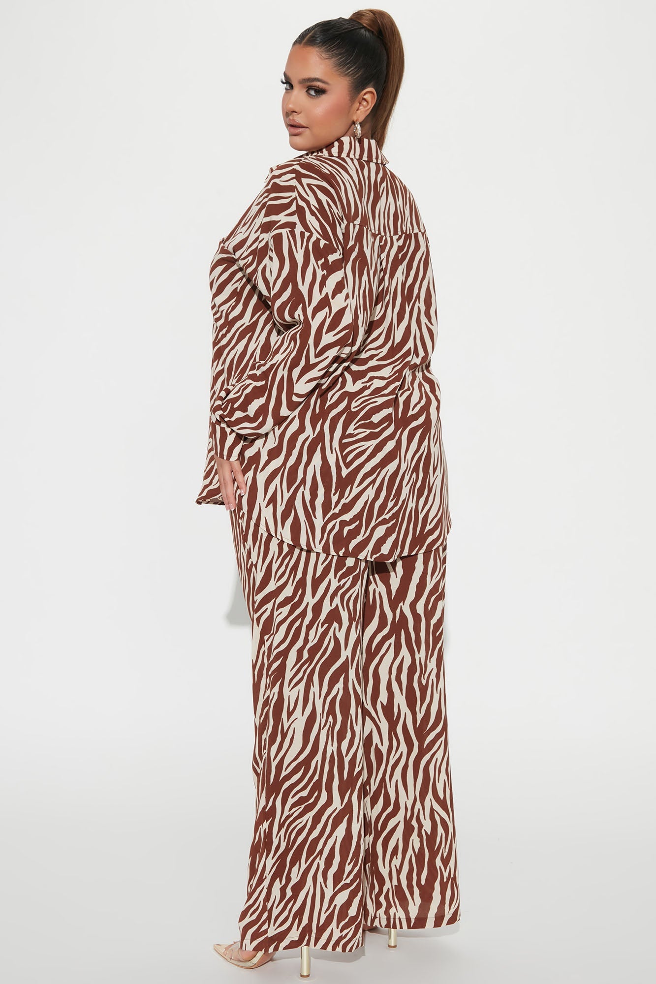 She' s A Beast Zebra Pant Set - Brown/combo