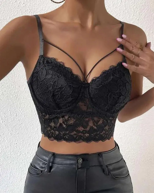 V-Neck Lace Crop Cami Top