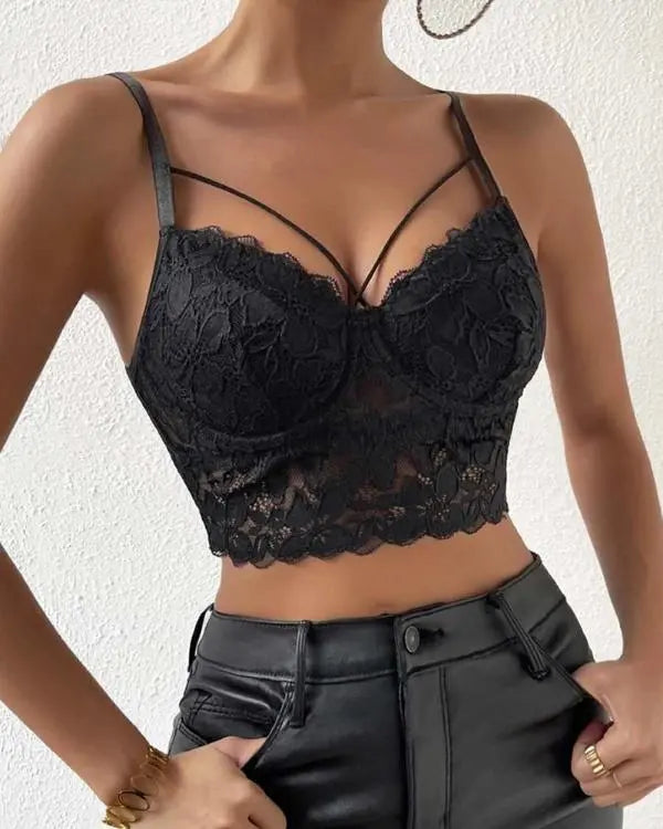 V-Neck Lace Crop Cami Top