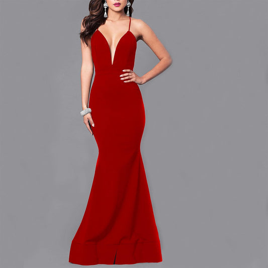 Maxi Sexy Cross Strap Backless Elegant Evening Dress