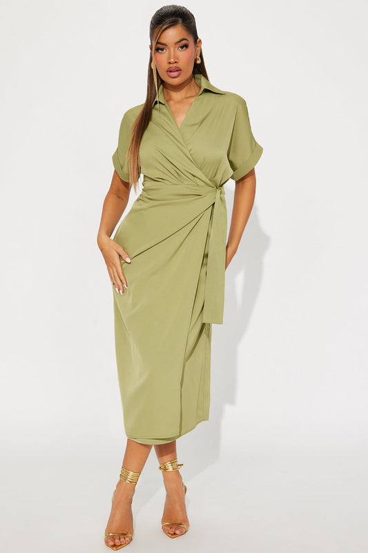 Lucy Midi Wrap Dress - Chartreuse