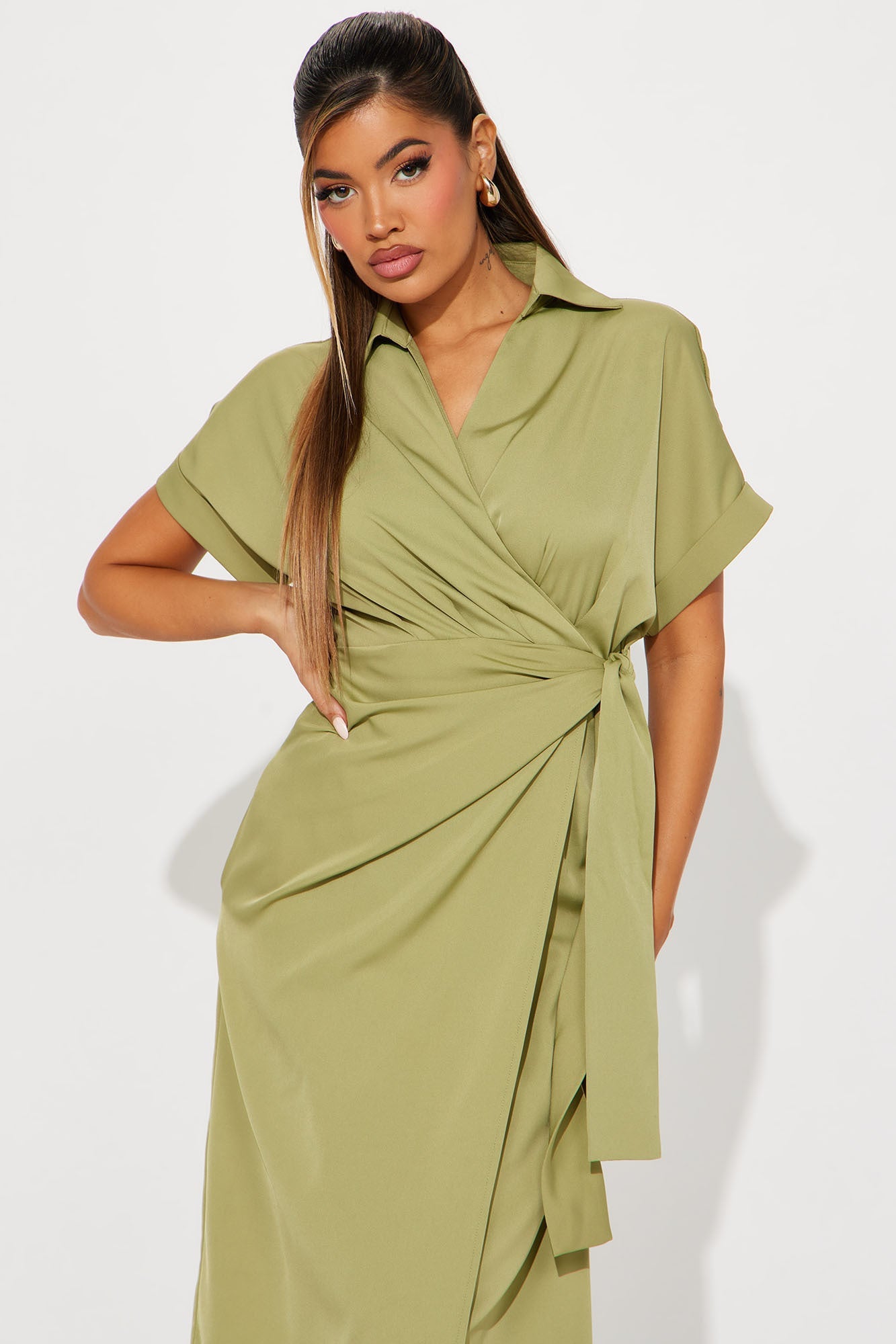 Lucy Midi Wrap Dress - Chartreuse
