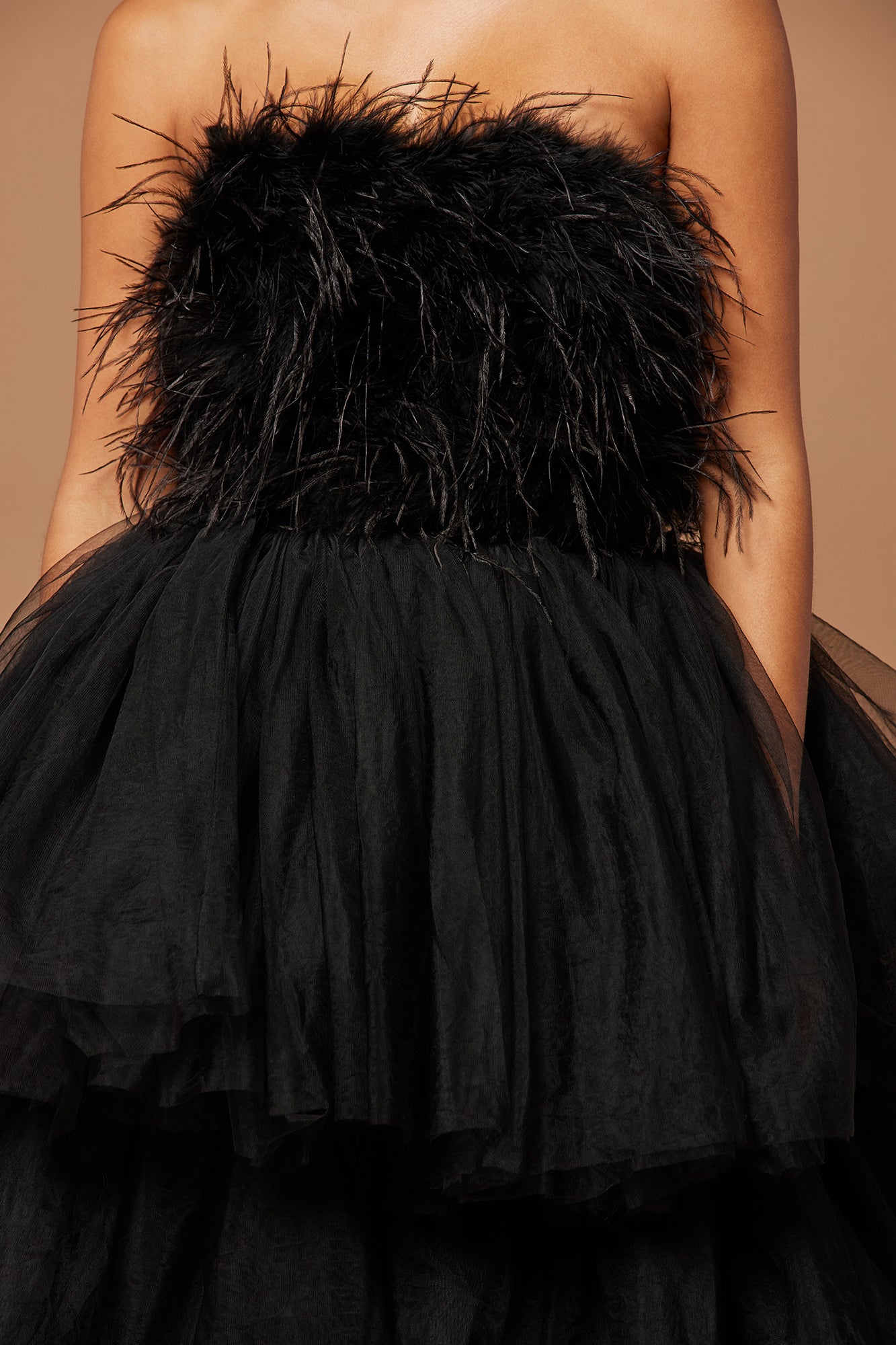 Livia Feather Tulle Gown - Black