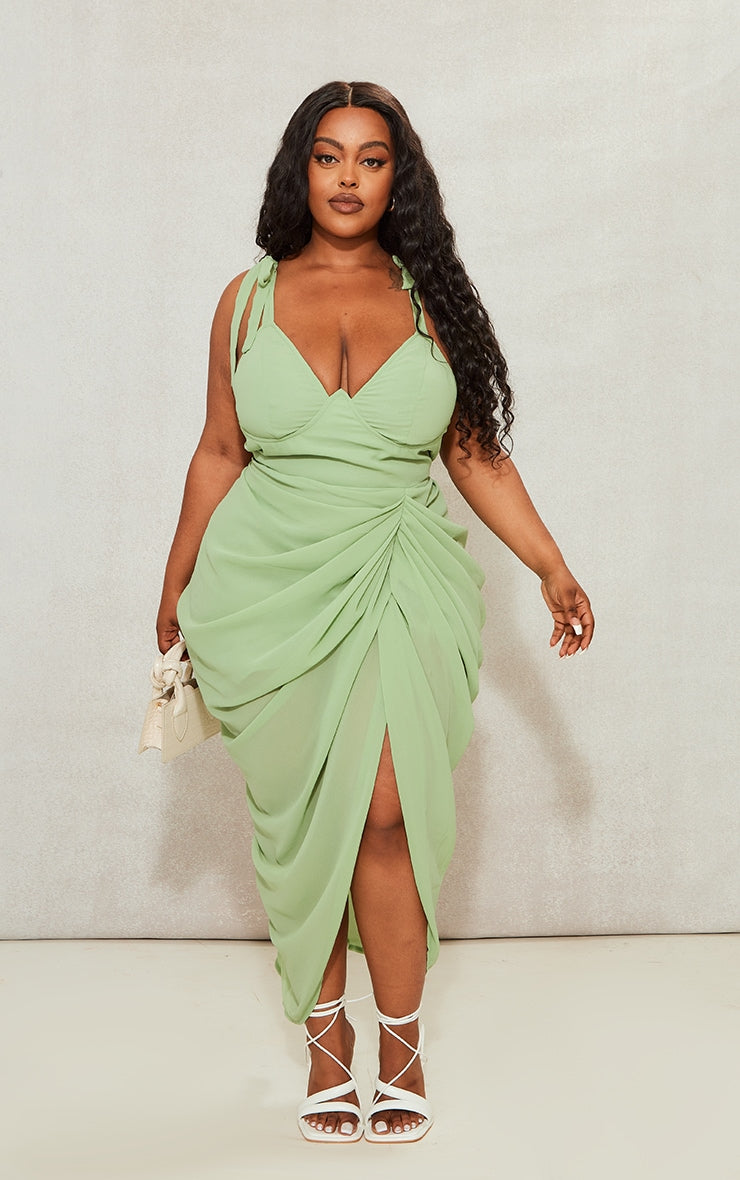 Plus Black Underwire Detail Draped Midi Dress