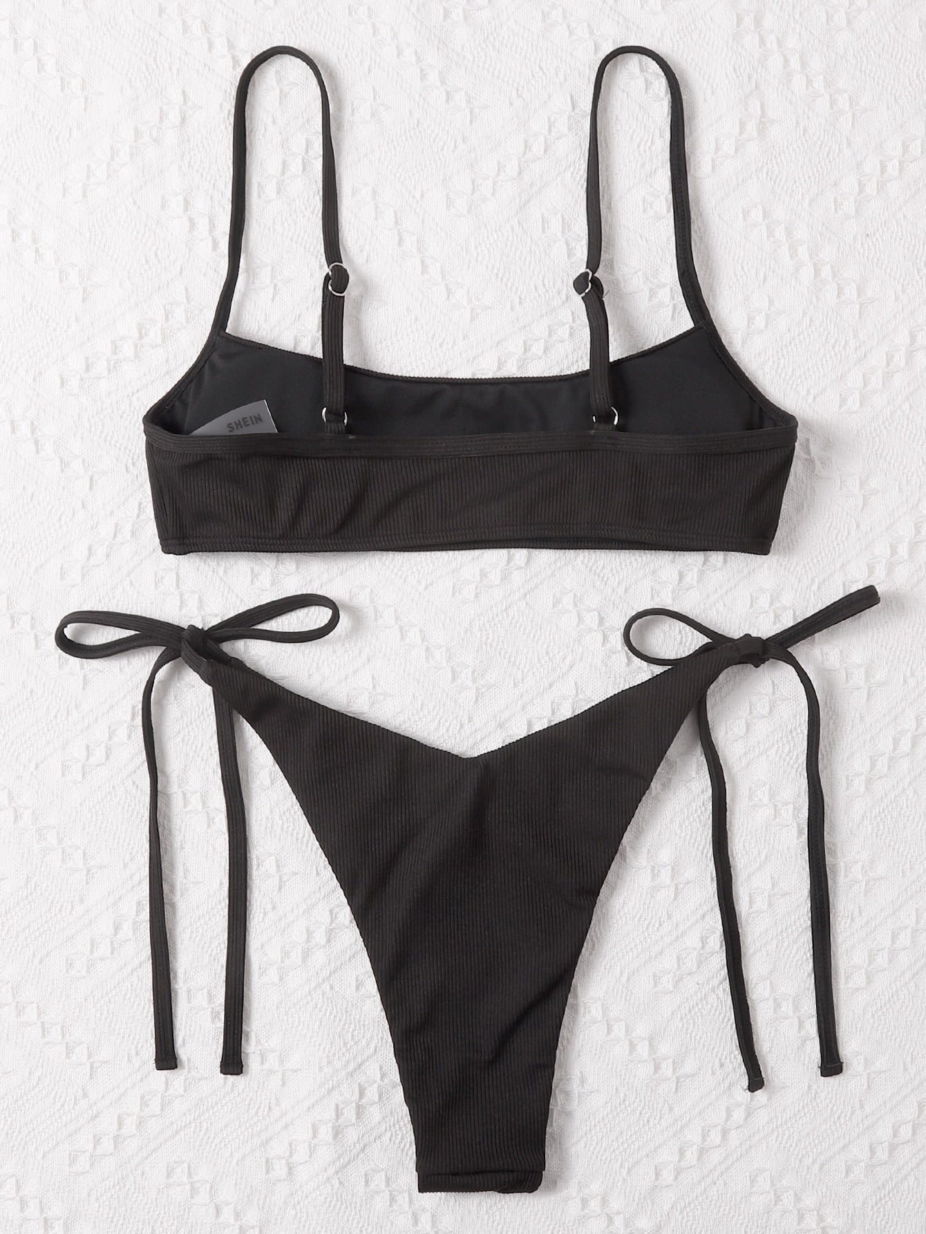Adjustable Strap Cami Top & Tie Side Thong Bottom 2 Piece Bikini Set