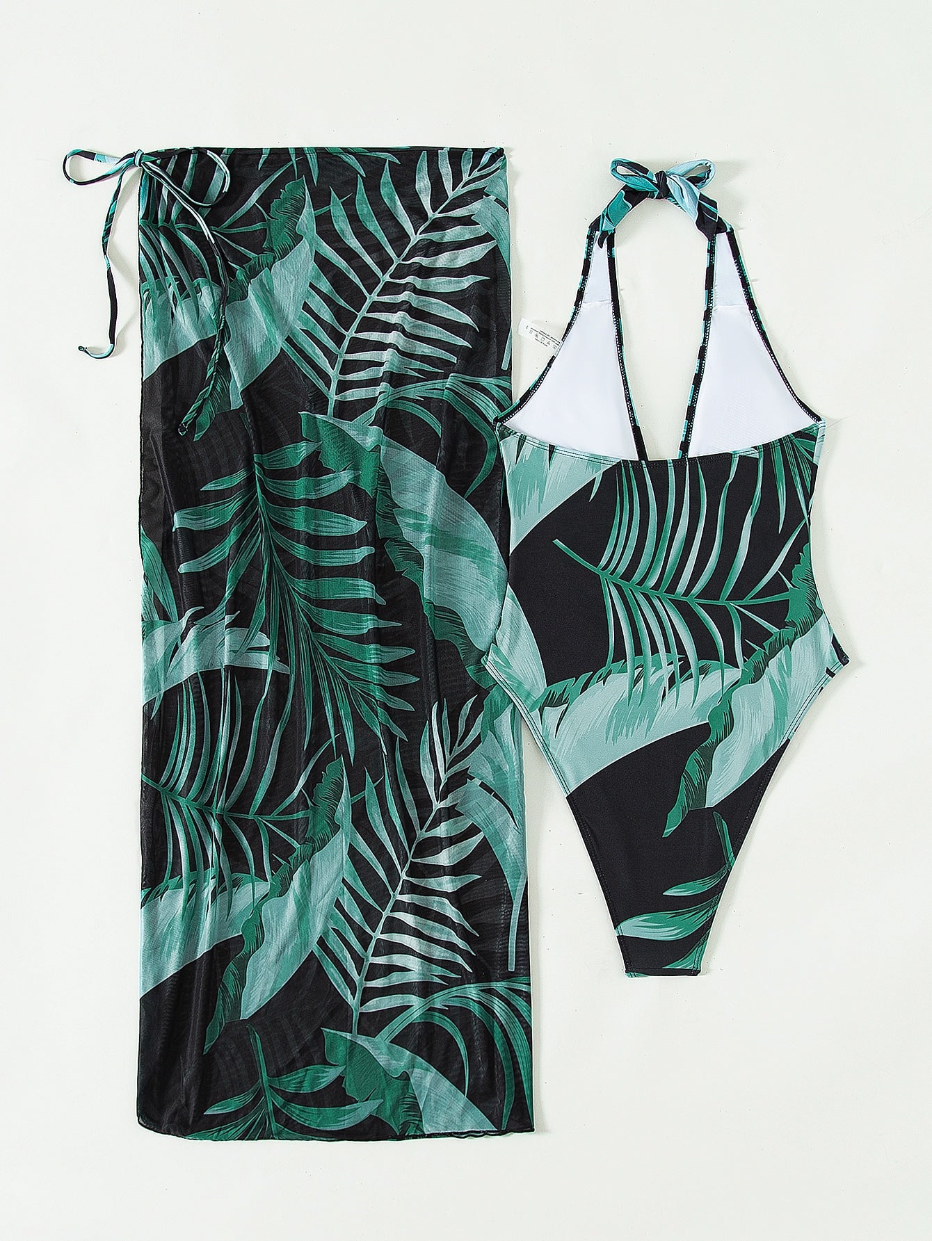 Tropical Print One Piece Swimsuit With Cover Up Skirt