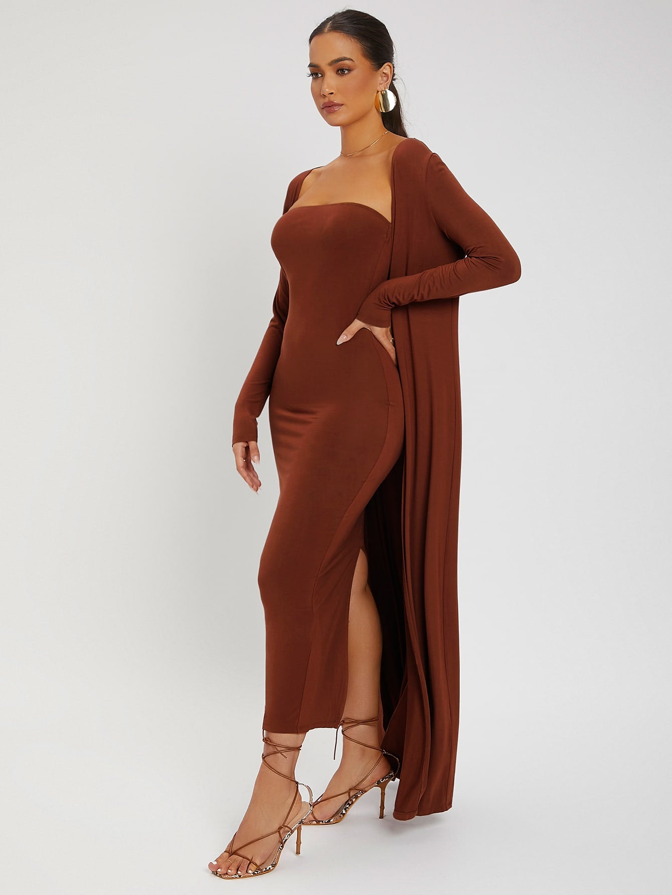 Split Hem Tube Bodycon Dress Open Front Coat – Extremely Beautiful LLC