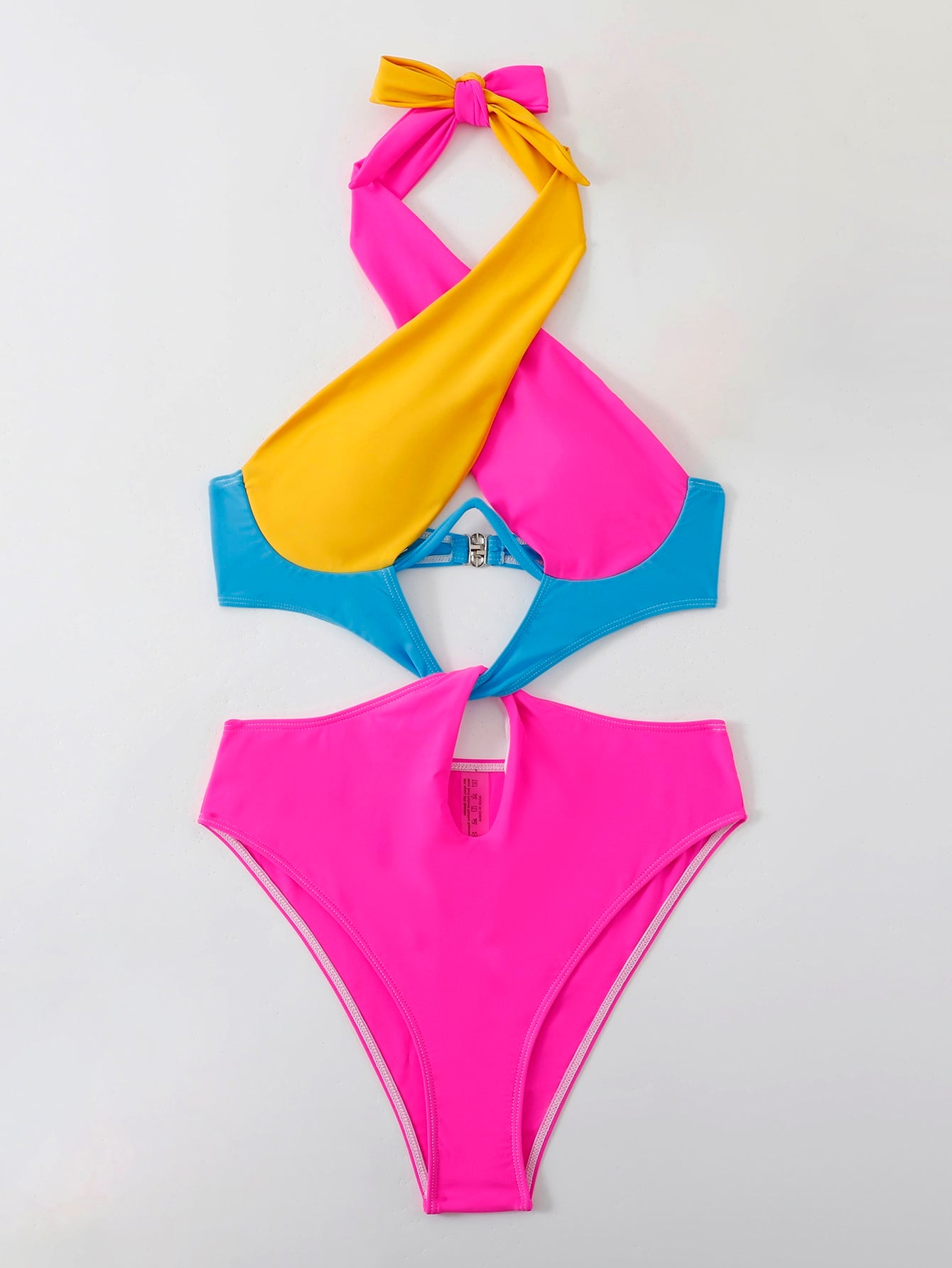 Colorblock Cut Out Tie Back Underwire One Piece Swimsuit