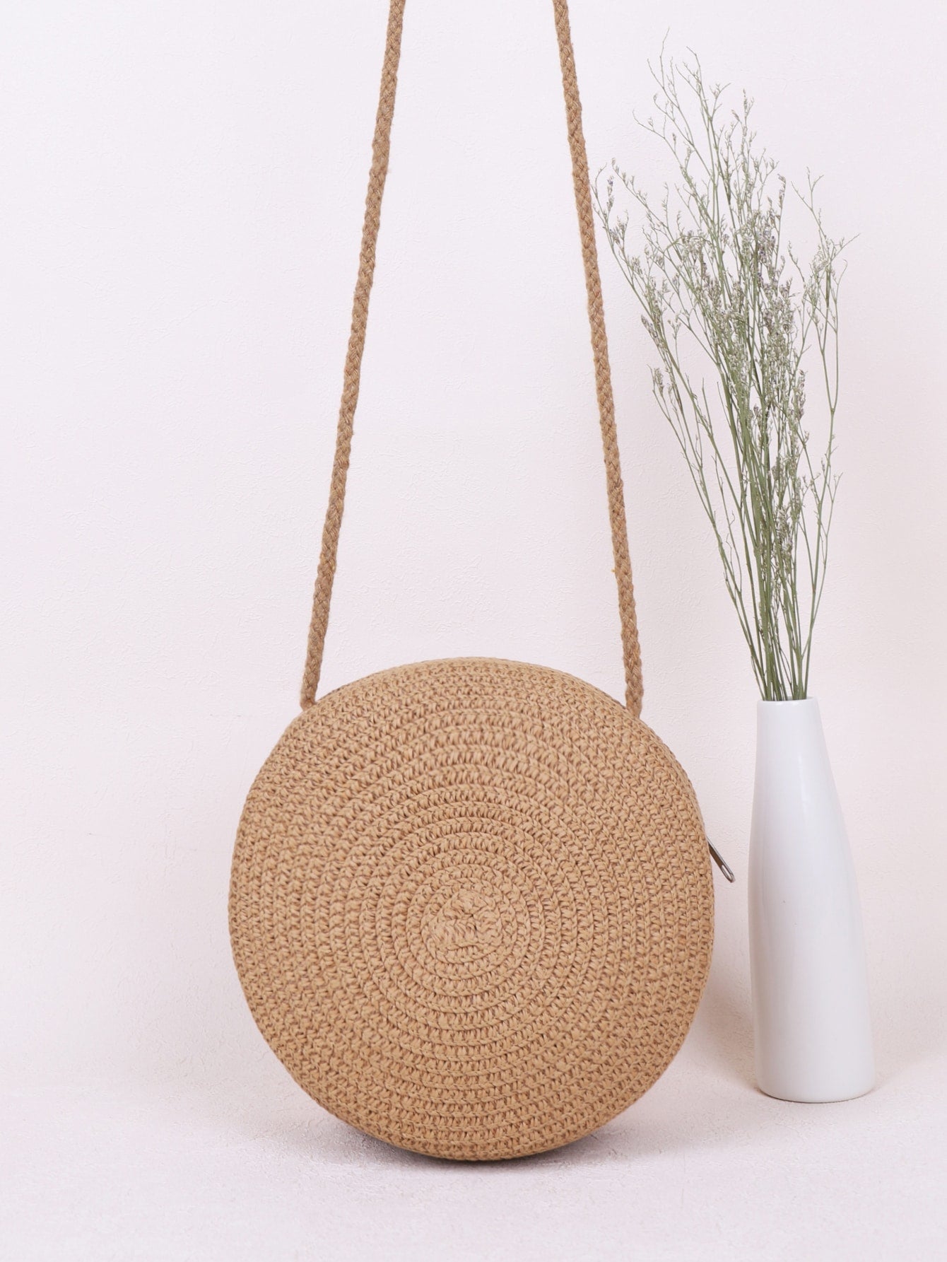 Mini Neon Red Crossbody Circle Shape Straw Bag