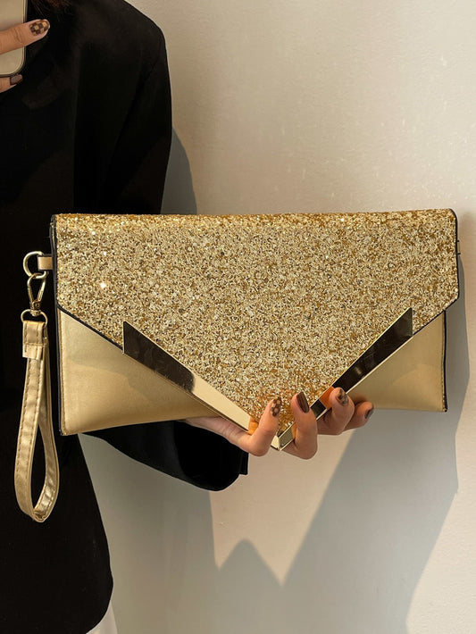 Exquisite Sequin, Shiny Glitter Metal Flap Square Evening Bag