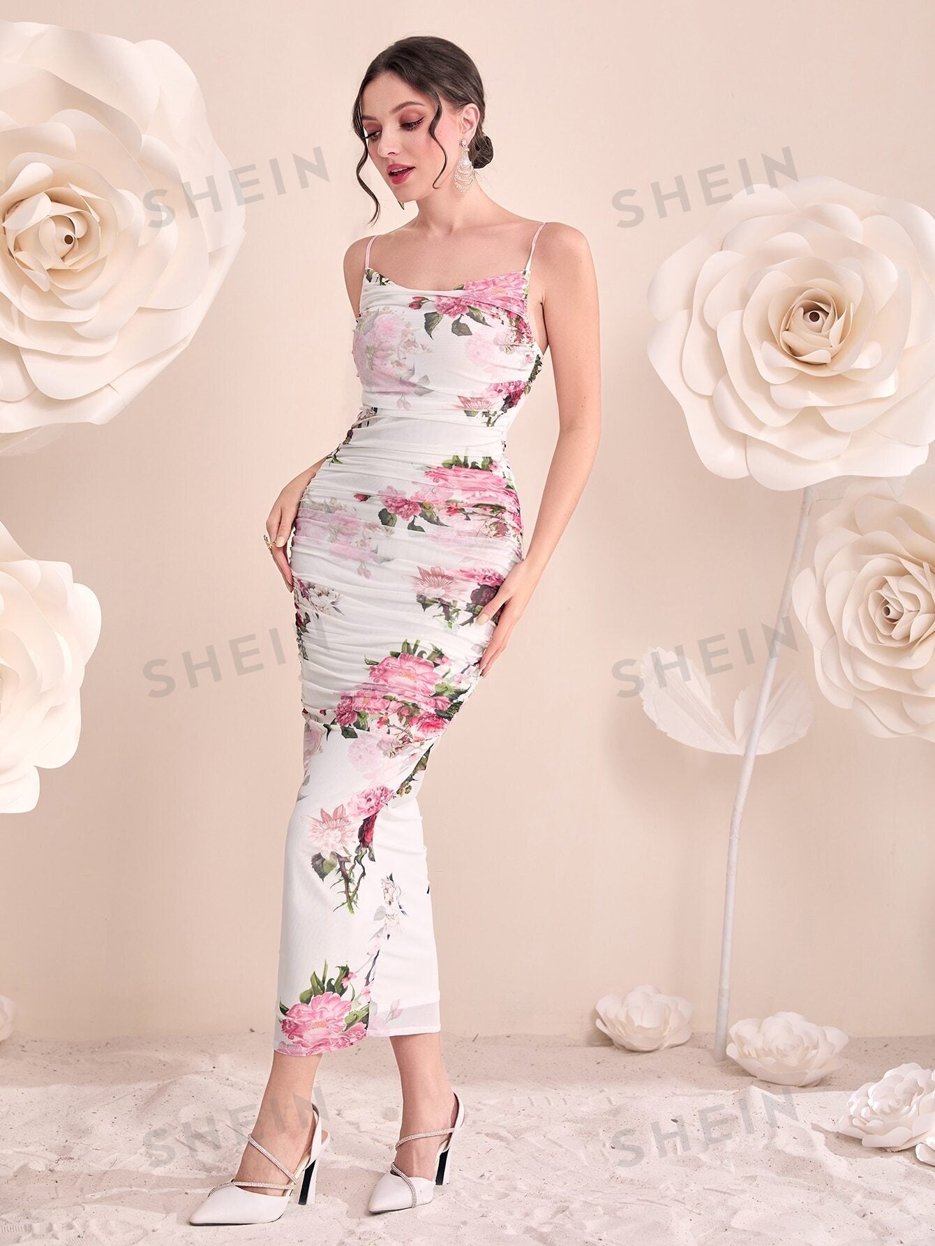 Modely Floral Print Cami Bodycon Dress & Open Front Coat Two Piece