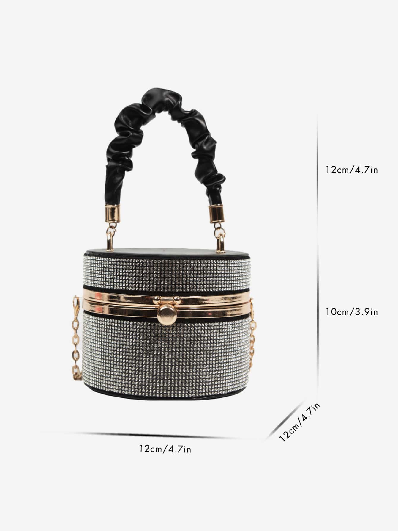Mini Allover Rhinestone Ruched Detail Stylish Chain Evening Bucket Bag