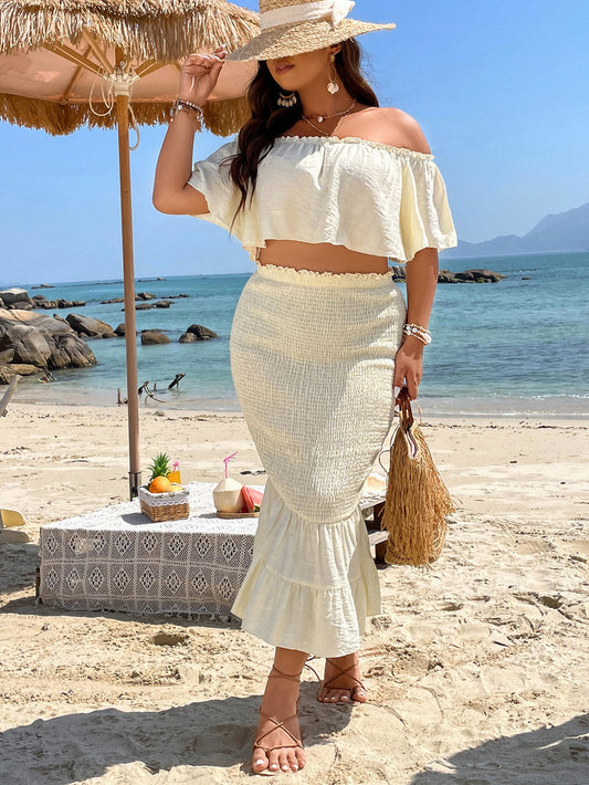 Plus Off Shoulder Crop Top Mermaid Hem Skirt