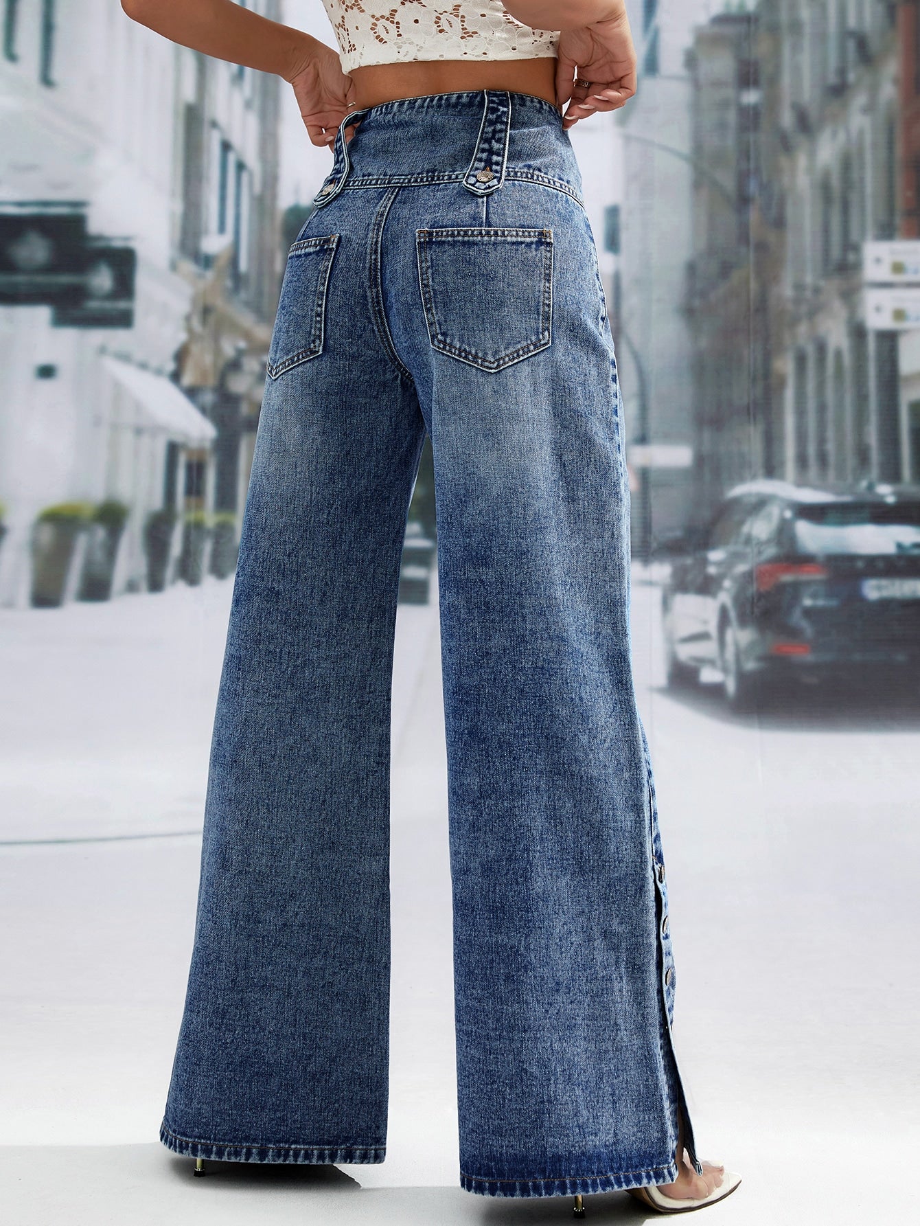 High Waist Button Fly Wide Leg Jeans