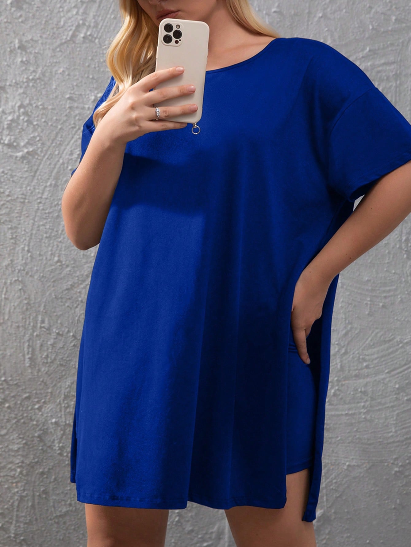 Plus Split Hem Tee Biker Shorts