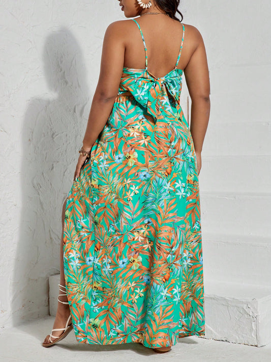 Plus Tropical Print Cami Top Split Thigh Skirt