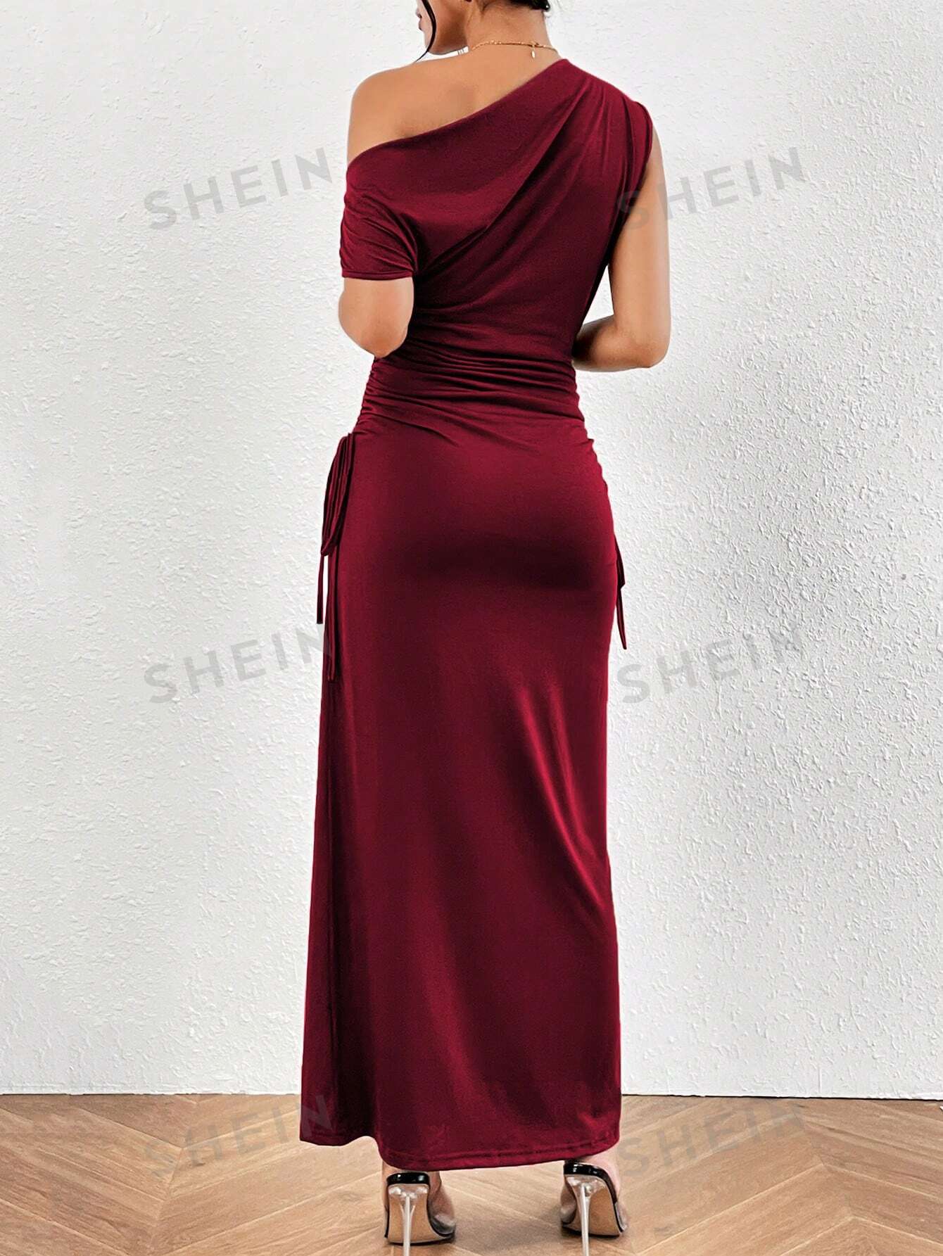 Privé Asymmetrical Neck Ruched Side Dress