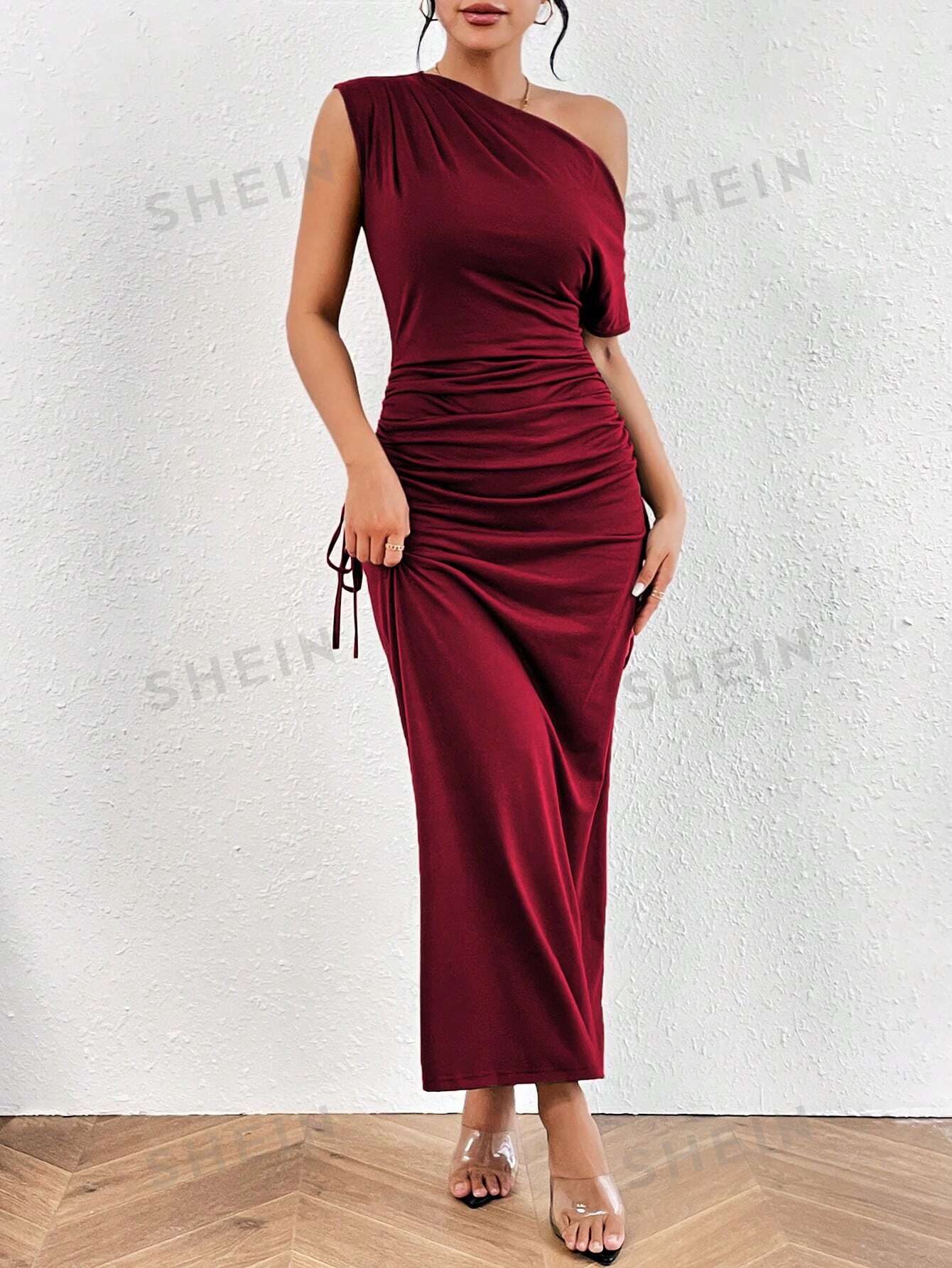 Privé Asymmetrical Neck Ruched Side Dress