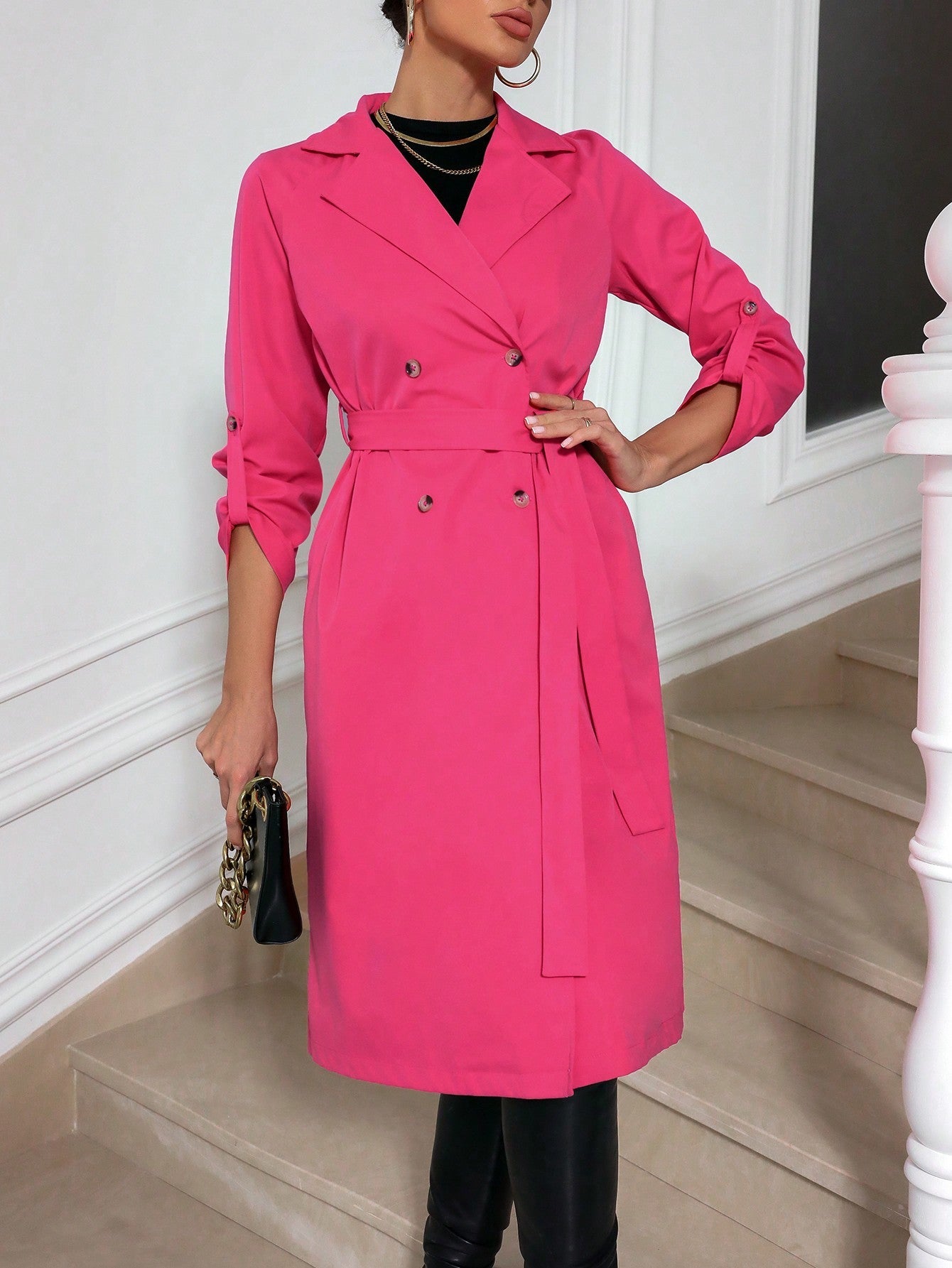 Lapel Neck Double Breasted Trench Coat
