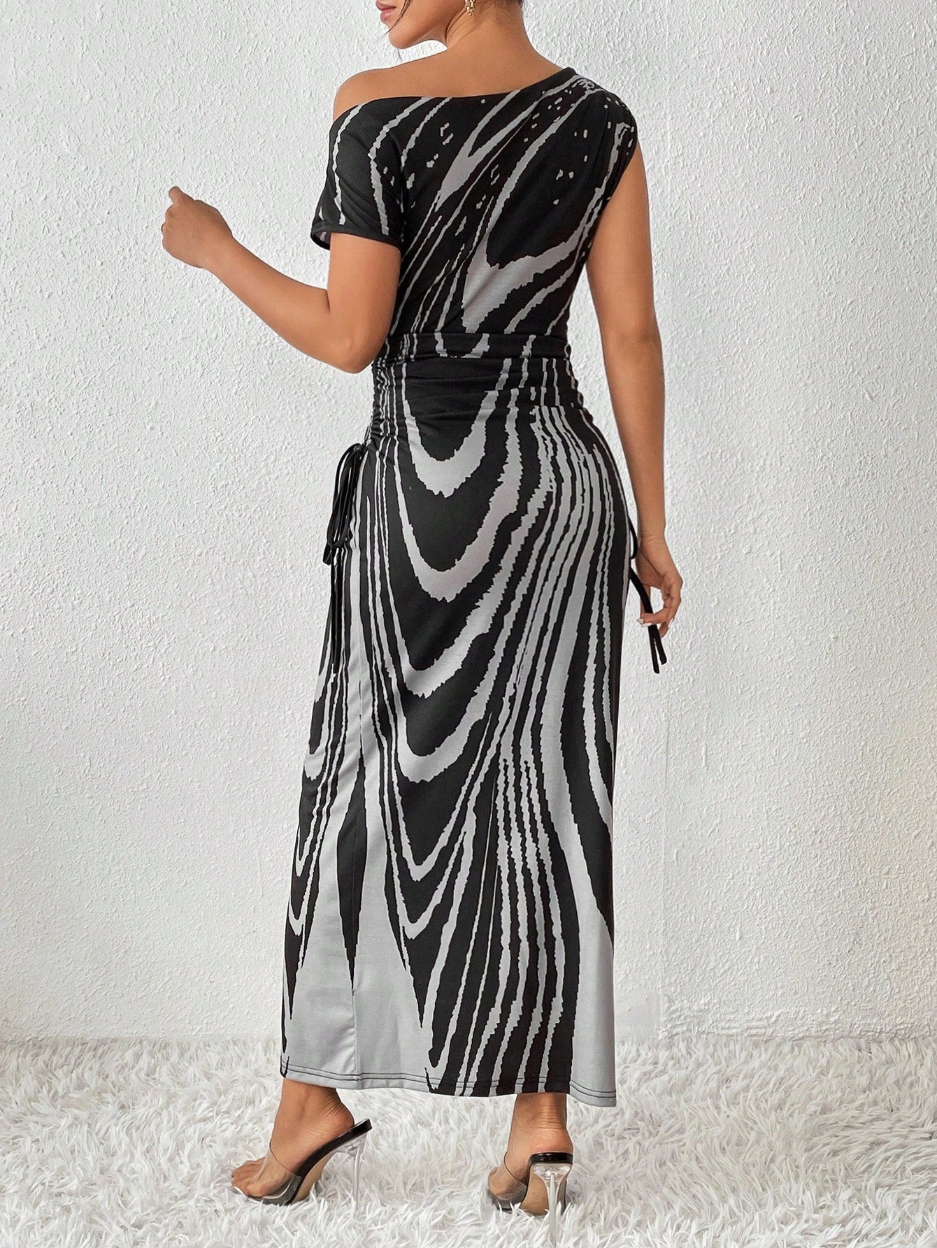 Privé Asymmetrical Neck Ruched Side Dress