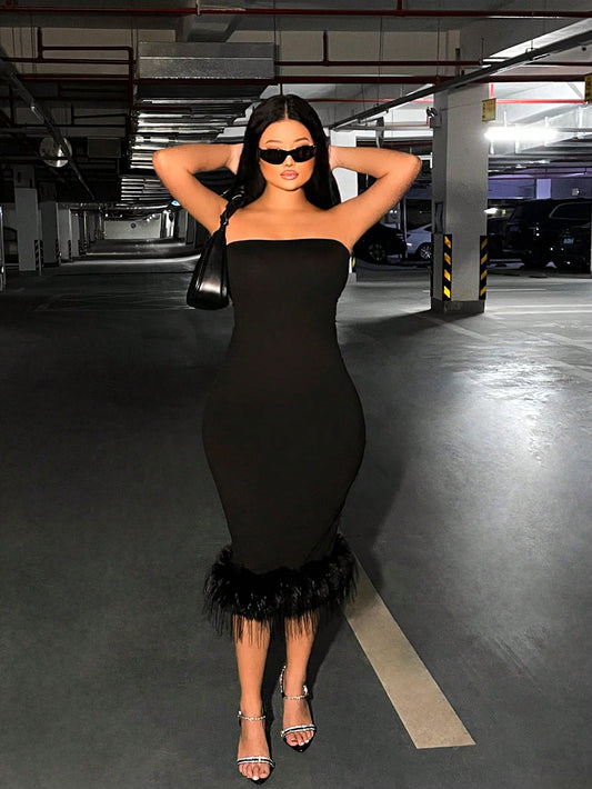 Fuzzy Hem Tube Bodycon Dress