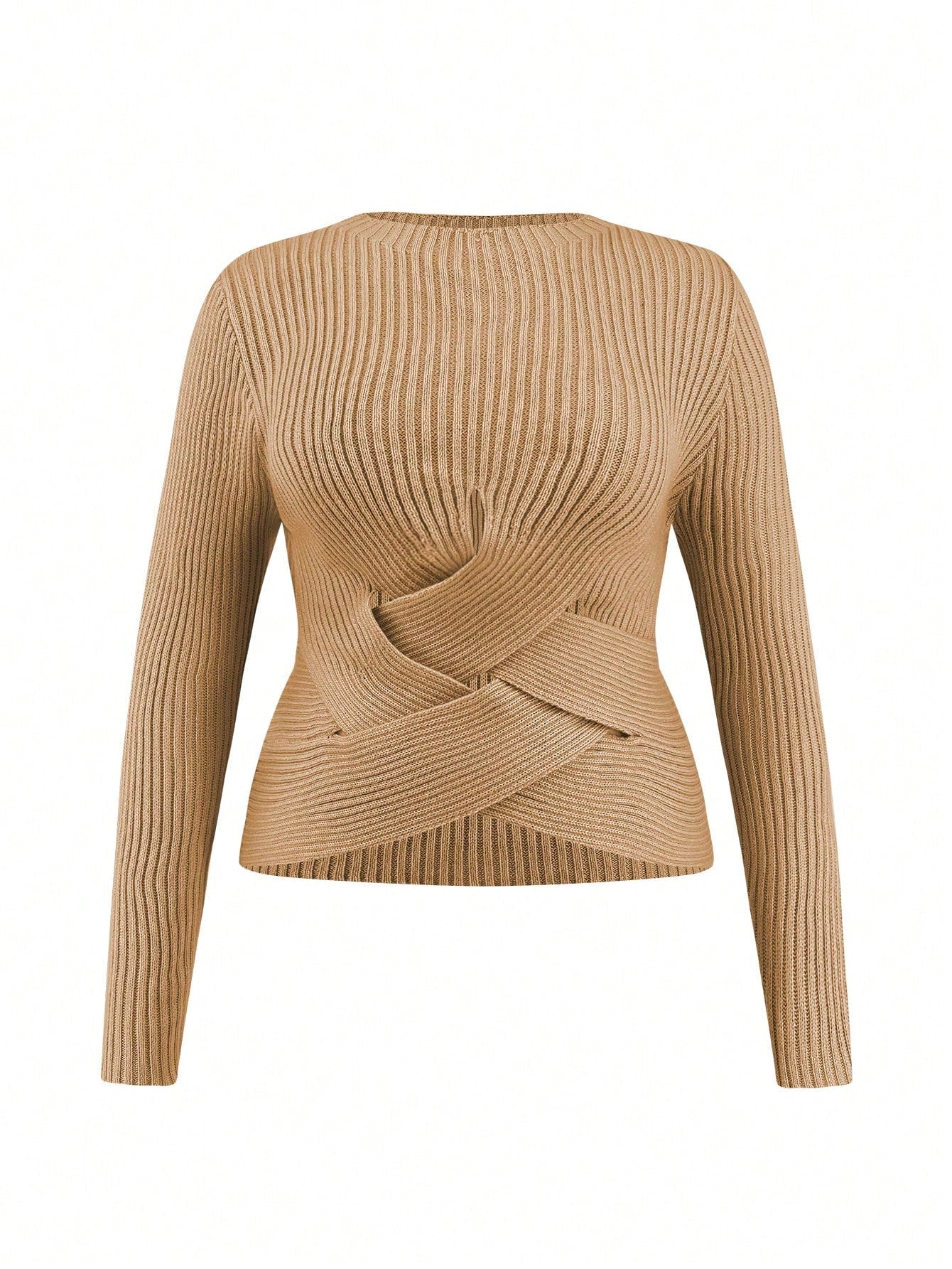 Plus Cross Wrap Front Solid Sweater