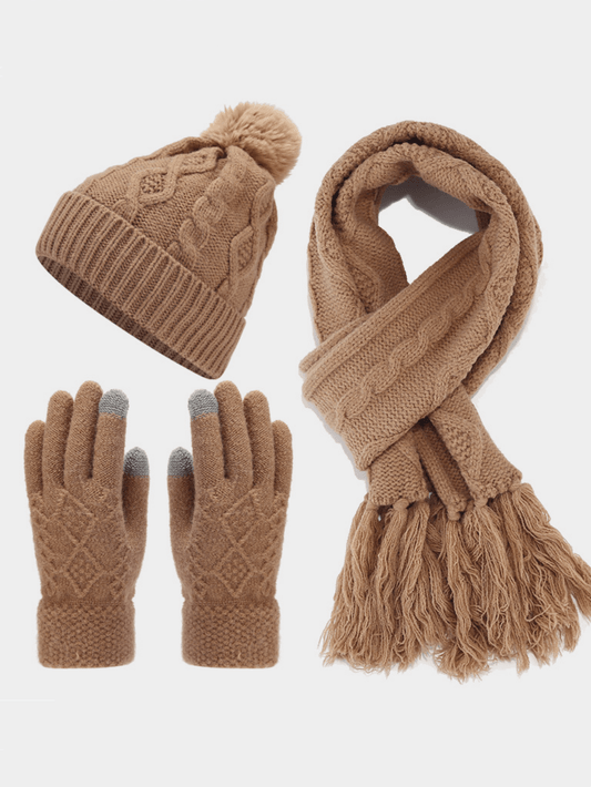 Women's Winter Hat, Scarf And Gloves Knitted Set