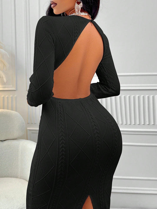 Women's Knitted Backless Dress With Tassels