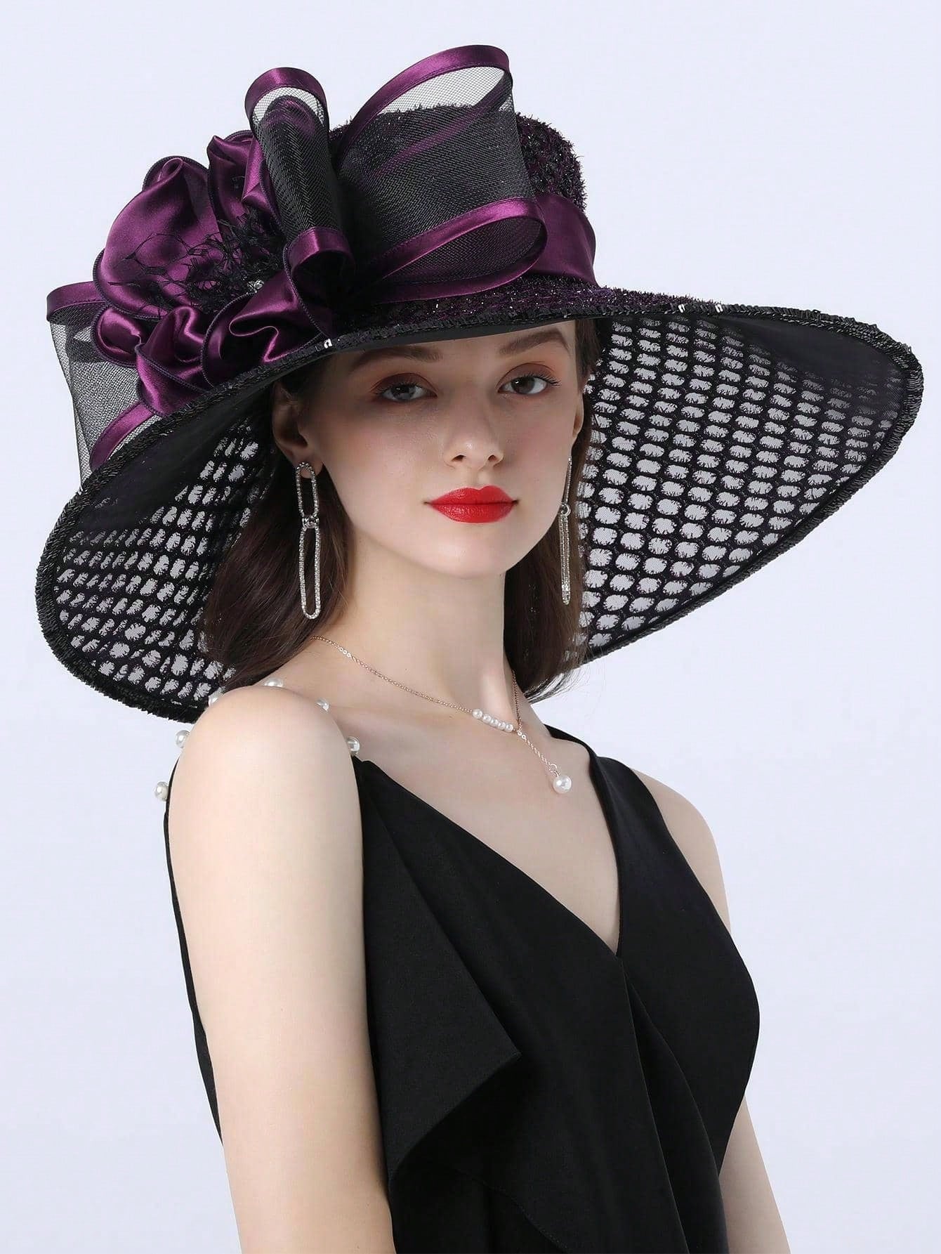 Elegant Kentucky Derby Large Wide Brim Flower Hat