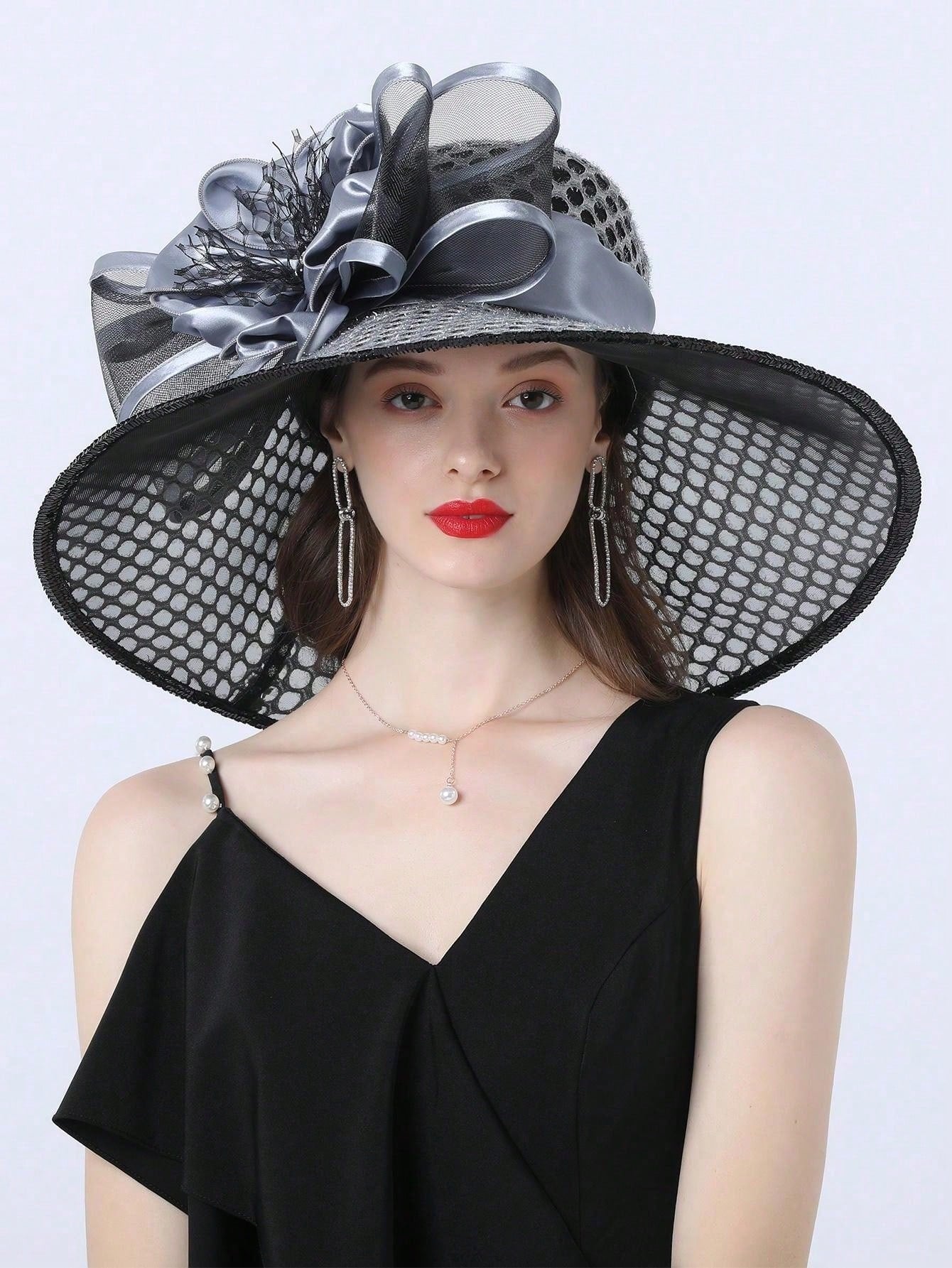 Elegant Kentucky Derby Large Wide Brim Flower Hat