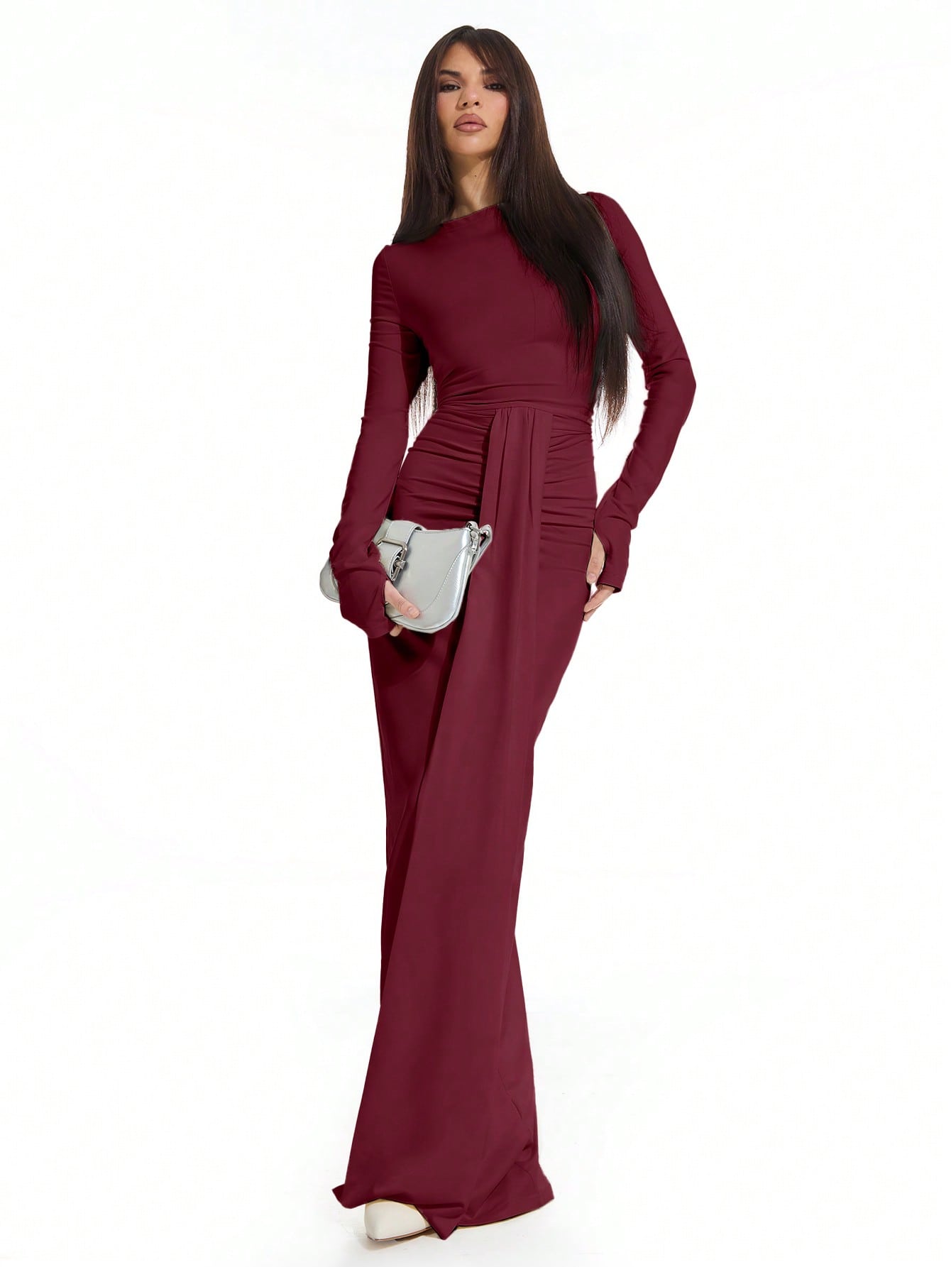 MUSERA Slinky Ruched Drape Maxi Dress