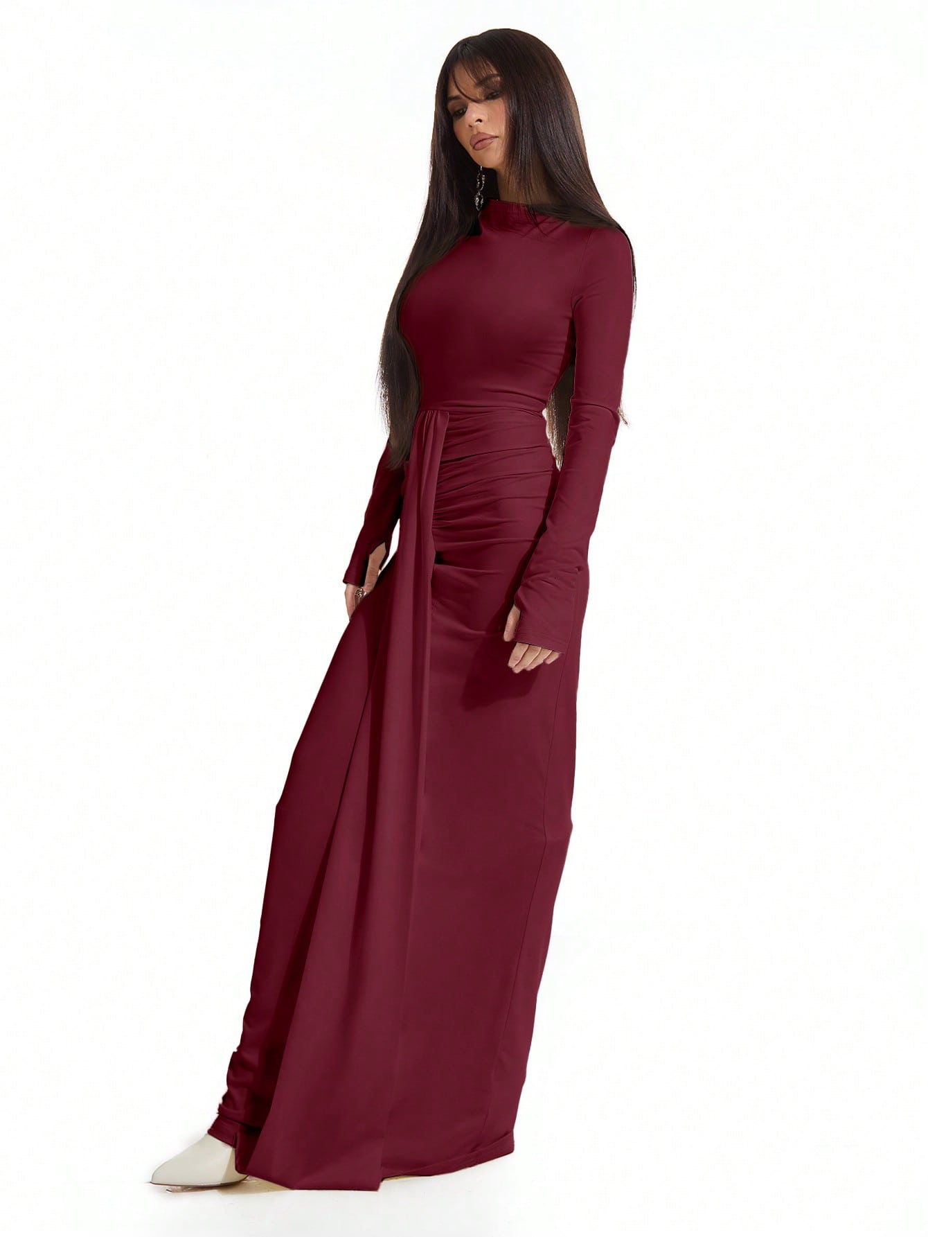 MUSERA Slinky Ruched Drape Maxi Dress