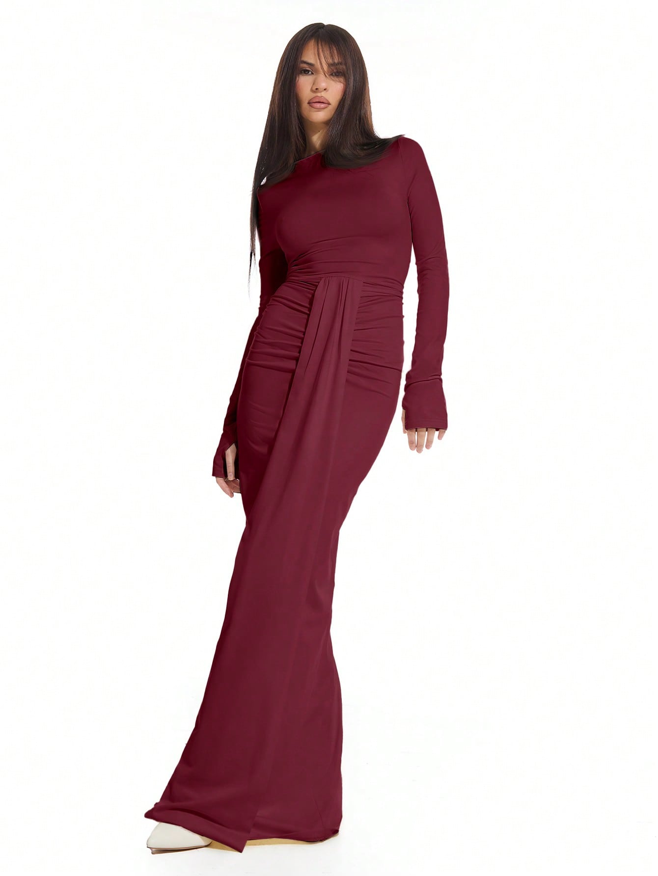 MUSERA Slinky Ruched Drape Maxi Dress