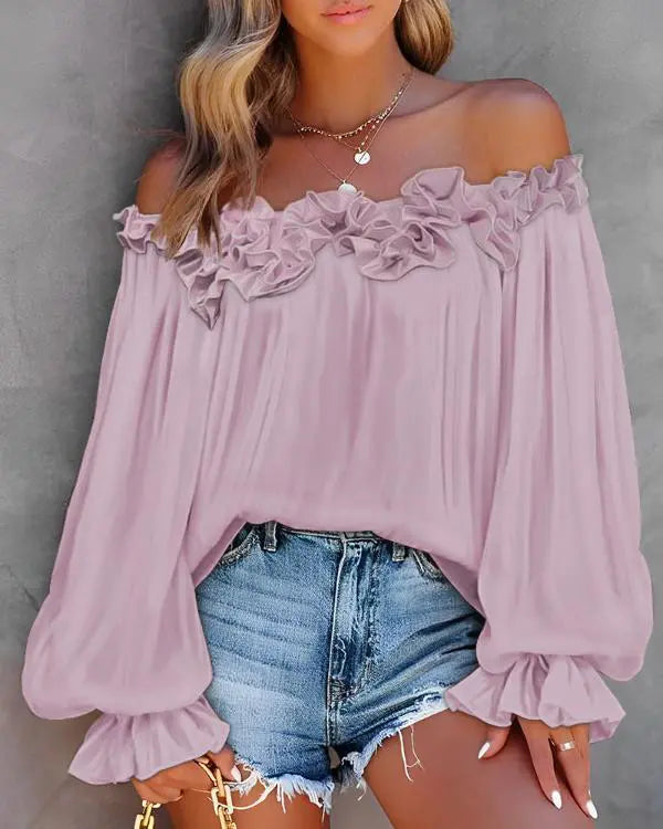 Ruffle Hem Lantern Sleeve Top