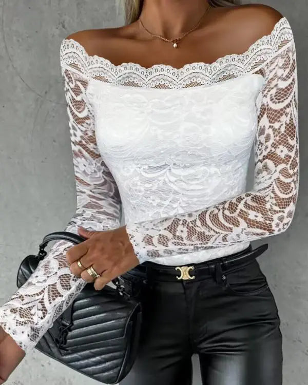 Off Shoulder Long Sleeve Lace Top