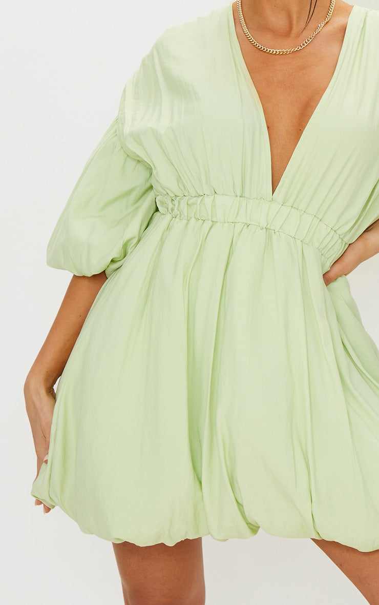 White Puff Sleeve Puffball Hem Shift Dress