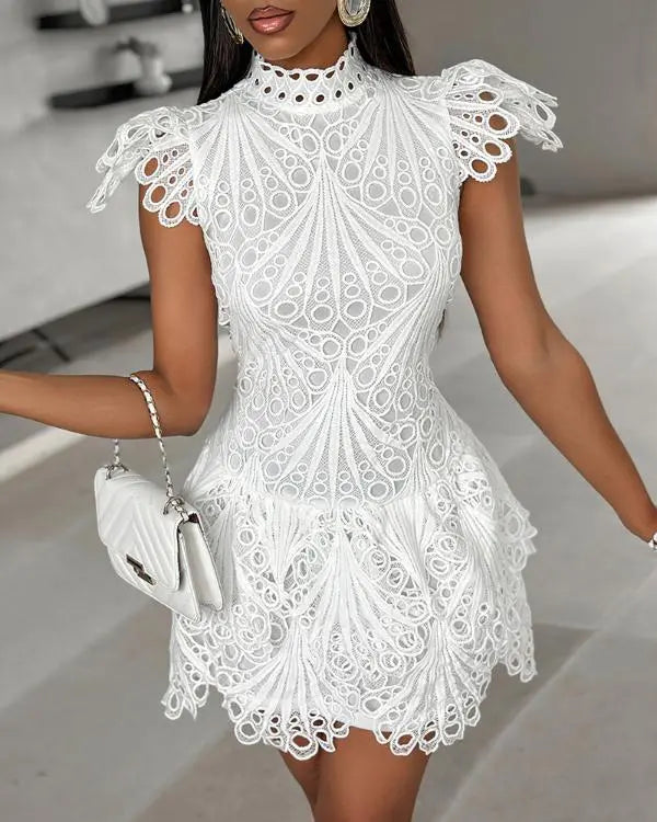 Mock Neck Guipure Lace Dress