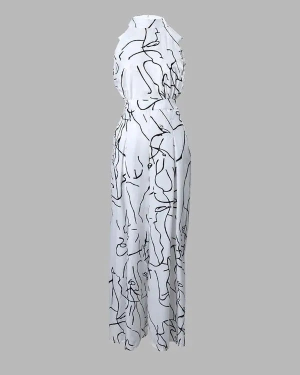 Wide Leg  Abstract Printed Jumpsuit