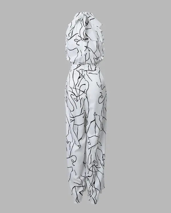 Wide Leg  Abstract Printed Jumpsuit