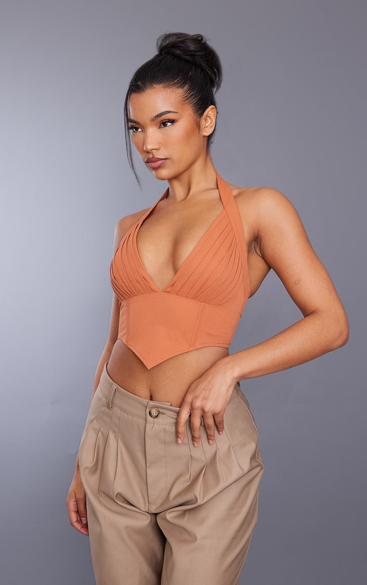 Stone Cargo Pleated Bust Plunge Crop Top