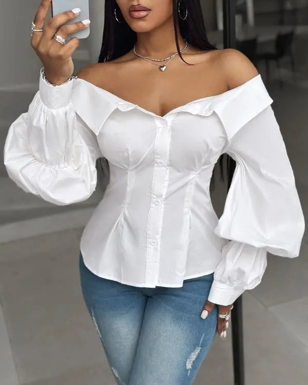 Lantern Sleeve Off Shoulder Top