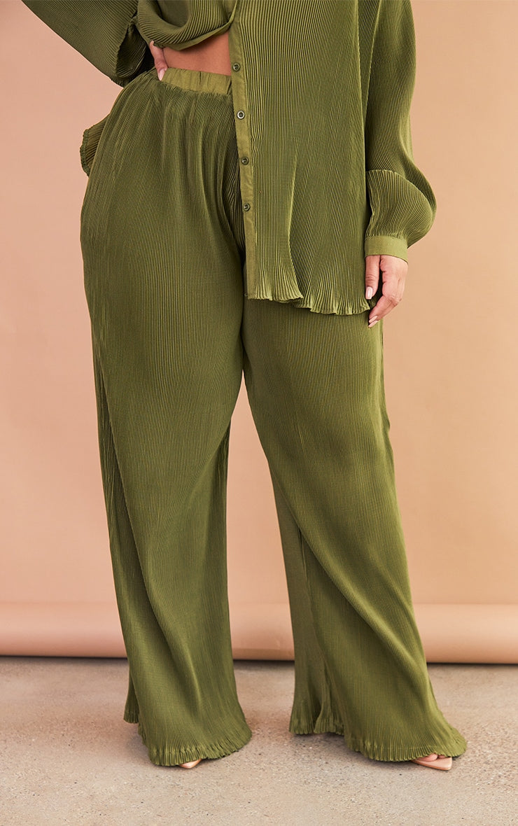 Plus Chocolate Plisse High Waisted Wide Leg  Pants