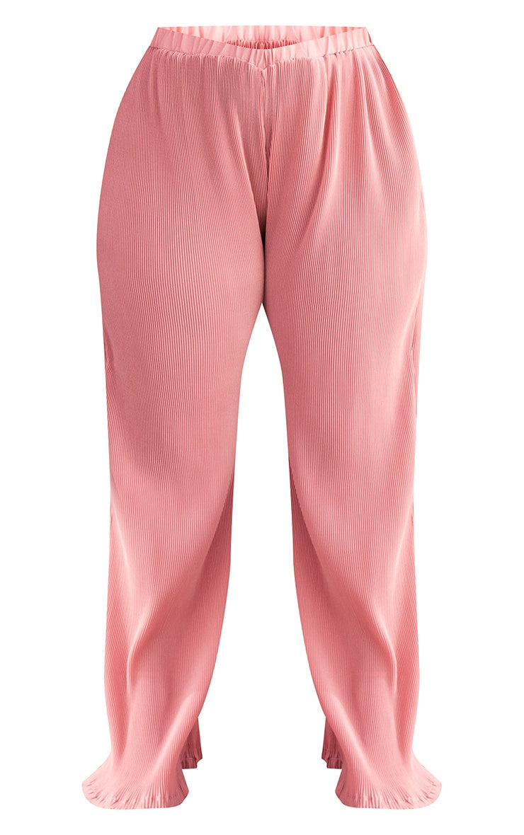 Plus Chocolate Plisse High Waisted Wide Leg  Pants