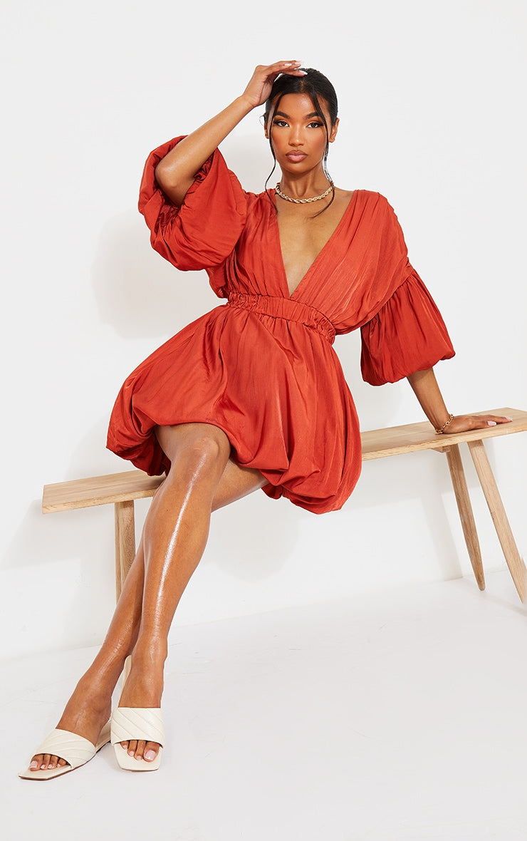 White Puff Sleeve Puffball Hem Shift Dress