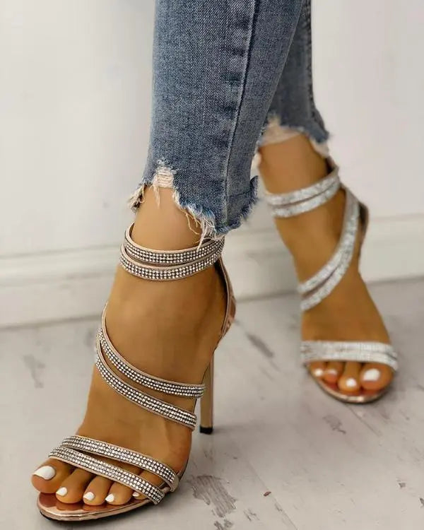 Hot Drilling Bandage Thin Heeled Sandals