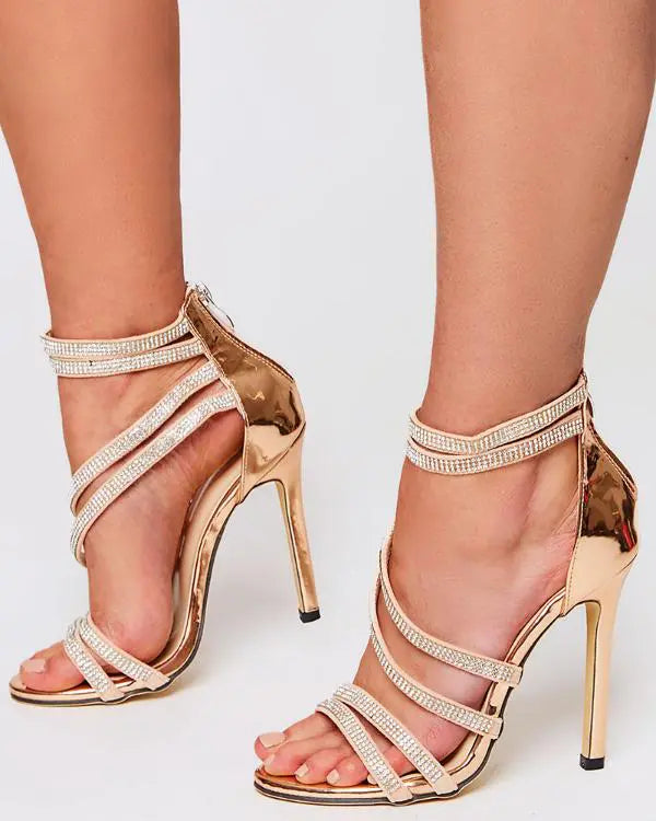 Hot Drilling Bandage Thin Heeled Sandals