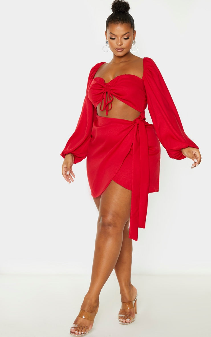 Plus Red Ruched Cut Out Bodycon Dress